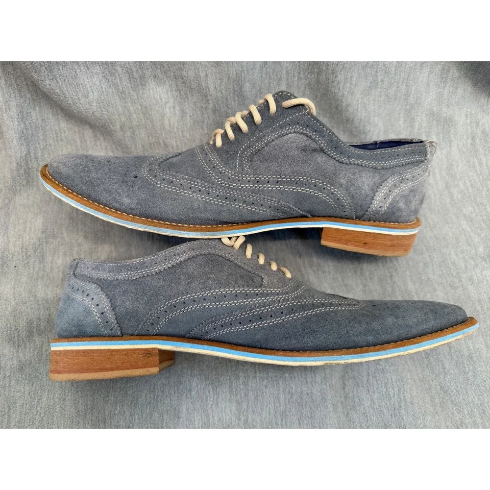 Giorgio Brutini Wingtip Oxford Men 10 Grey Blue Suede‎ Brogue Dress Shoes preppy